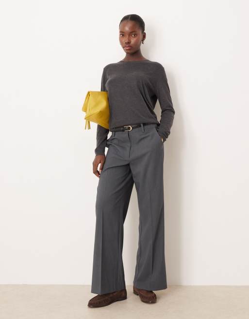 Mango - Top in maglina color antracite con scollo rotondo, 3 di 4
