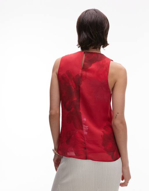Mango - Top in raso asimmetrico rosso con stampa a fiori sfumati , 4 di 4