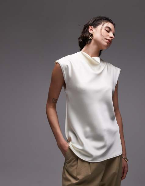 Mango - Top in raso avorio con scollo drappeggiato e maniche ad aletta - view 1
