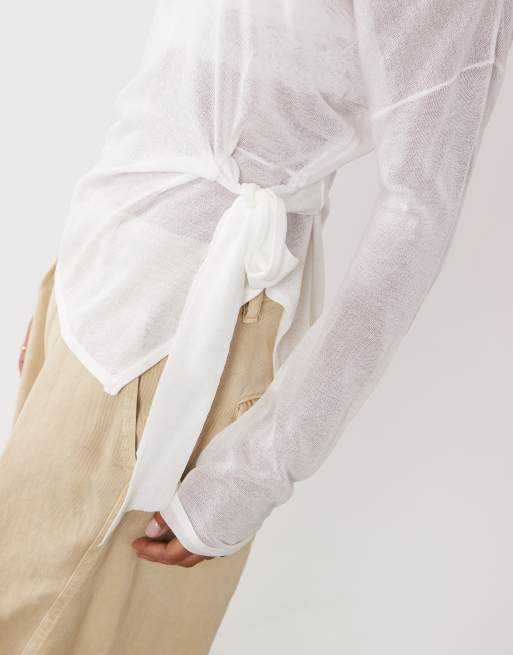 Mango top lavorato a maglia con laccetti laterali beige, 3 di 4