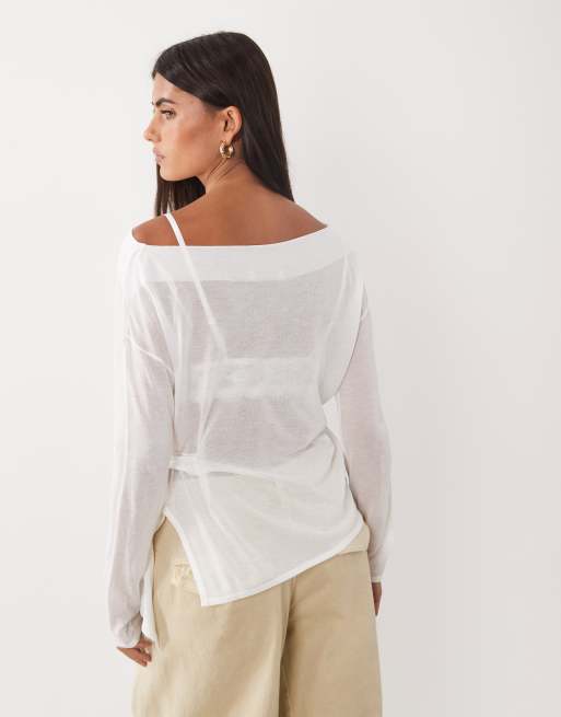 Mango top lavorato a maglia con laccetti laterali beige, 4 di 4