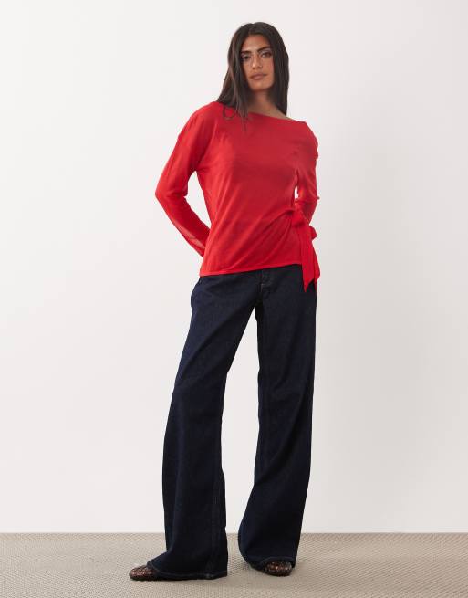 Mango top lavorato a maglia con laccetti laterali rosso, 2 di 4
