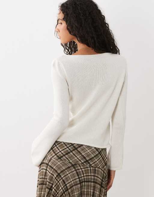 Mango top leggero in maglia con maniche a barchetta color ecru, 4 di 4