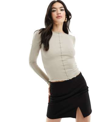 Mango ridge detail long sleeve top in beige - ASOS Price Checker