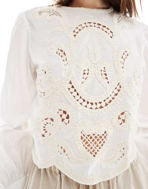 Mango Top manches longues en broderie anglaise Blanc ASOS