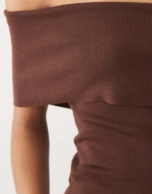 Mango - Top met blote schouder in bruin, 4 van 4