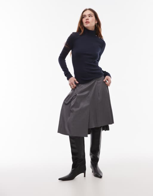 Mango - Top met knoopdetail en lange mouwen in marineblauw, 3 van 4