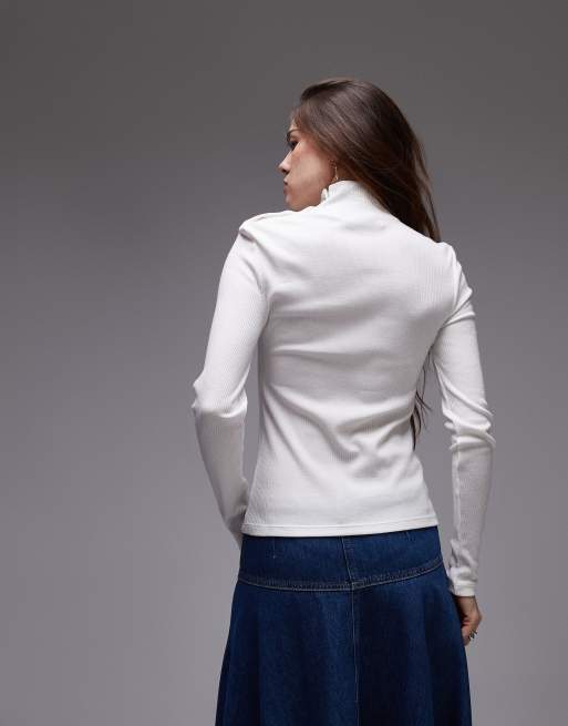 Mango - Top met knoopdetail en lange mouwen in wit, 4 van 4