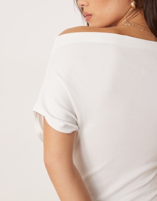 Mango slash neck off the shoulder top in white