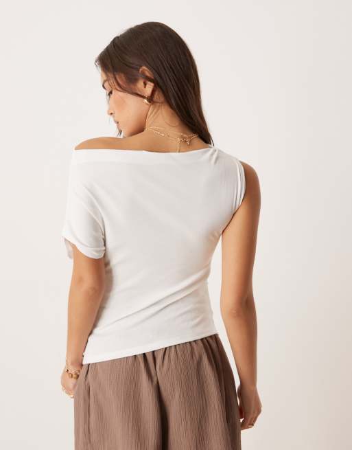Mango slash neck off the shoulder top in white