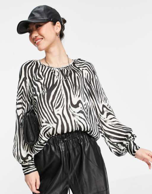 Mango - Top met ronde hals en 3/4 mouwen in zebraprint