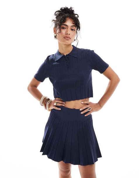 Mango top & mini skirt co-ord in navy - view 1