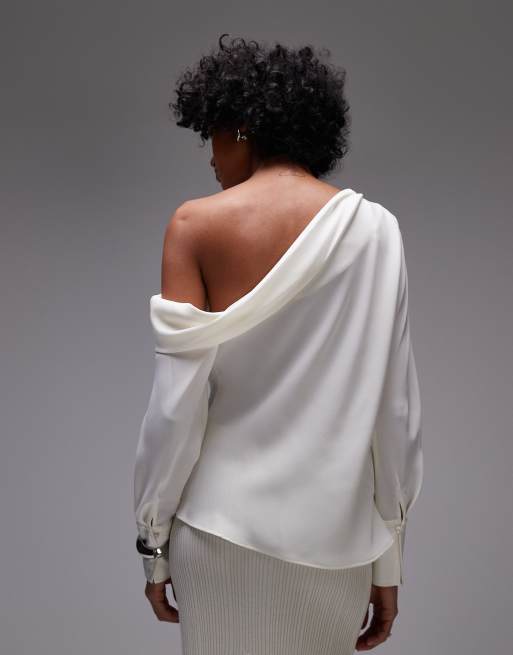 Mango - Top monospalla con manica lunga bianco, 4 di 4
