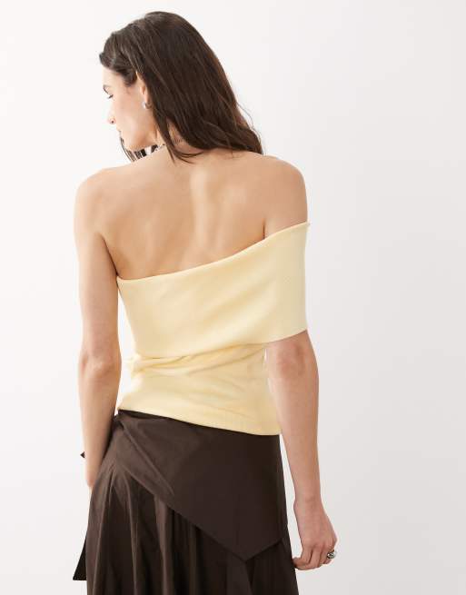 Mango - Top monospalla giallo latticello, 4 di 4