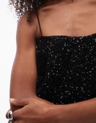 Mango Top nero con paillettes ASOS - Main Image