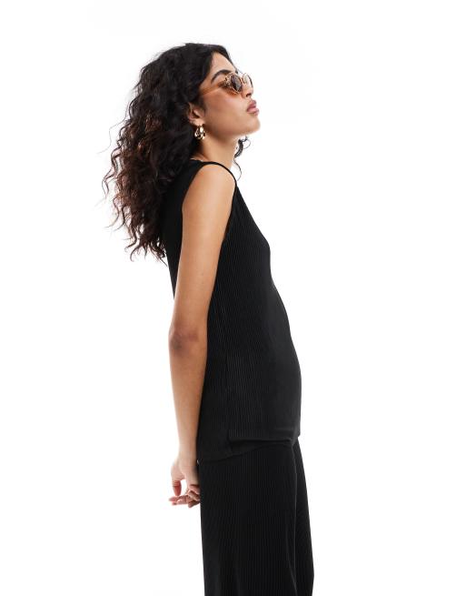 Mango - Top plissé senza maniche nero in coordinato