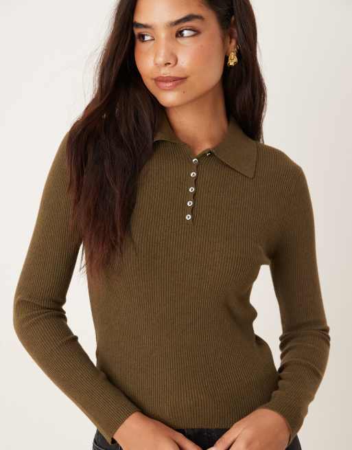 Mango – Top polo z dzianiny z domieszką wełny w kolorze khaki, 2 z 4