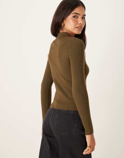 Mango – Top polo z dzianiny z domieszką wełny w kolorze khaki, 4 z 4