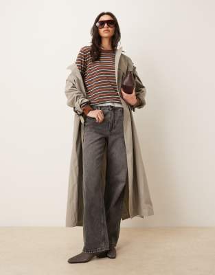 Top rayé en maille fine avec encolure ronde - Marron-Brown L