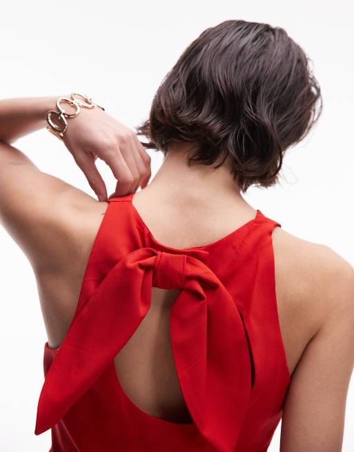 Mango - Top rosso con fiocco e apertura sulla schiena in coordinato, 3 di 4