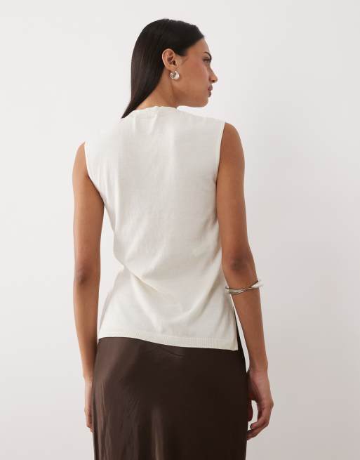 Mango - Top sans manches à col montant et taille cintrée - Beige, 4 de 4