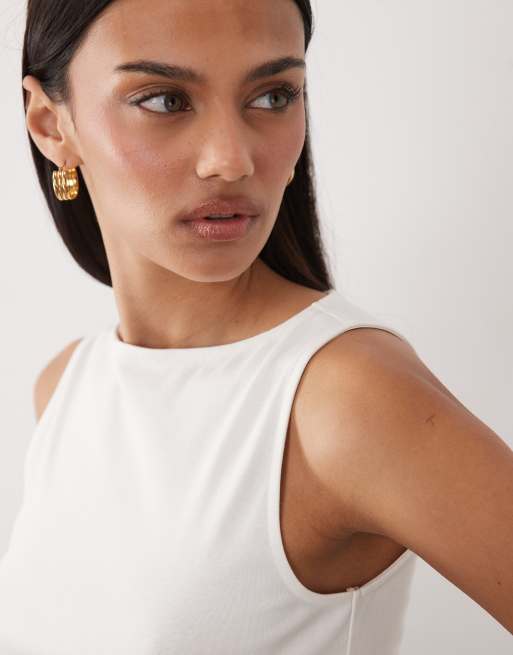 Mango - Top sans manches en coton majoritaire à encolure bateau - Crème, 3 de 4