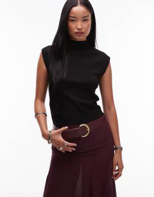 Mango - Top sans manches en maille à col montant - Noir