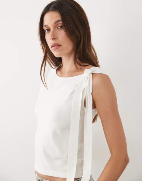 Mango - Top sans manches en maille noué sur les épaules - Blanc - view 1