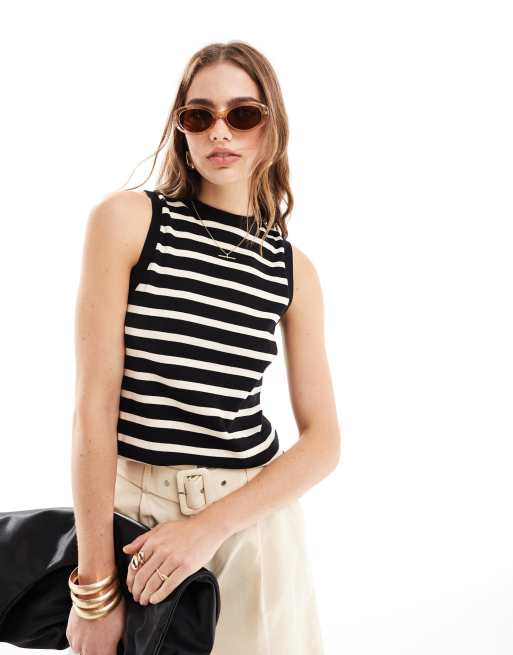 Mango - Top sans manches en maille rayée - Noir