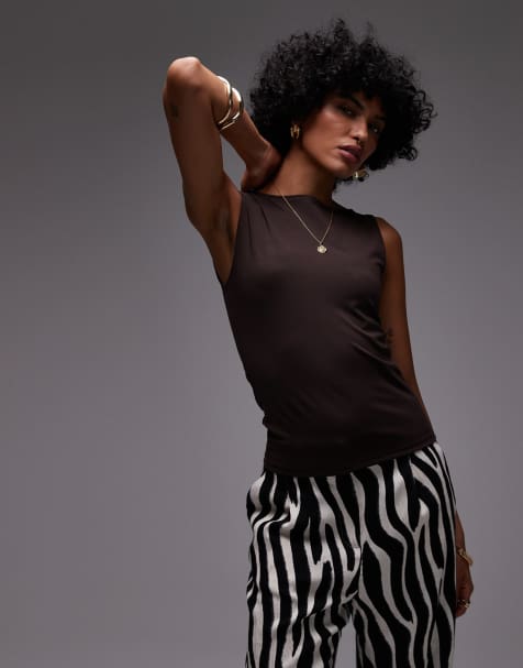Mango - Top sans manches en polyamide - Chocolat - view 1