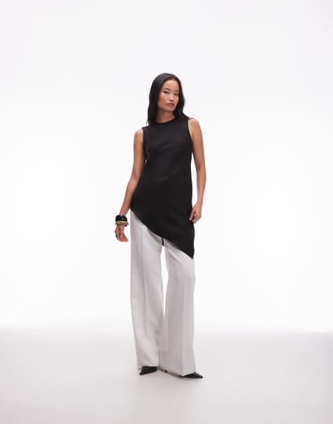 Mango - Top sans manches en satin à ourlet asymétrique - Noir - view 1