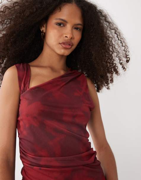 Mango - Top sans manches en tulle à fleurs - Rouge - view 1