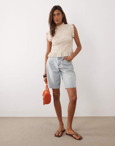 Mango - Top senza maniche accollato beige con volant - view 1