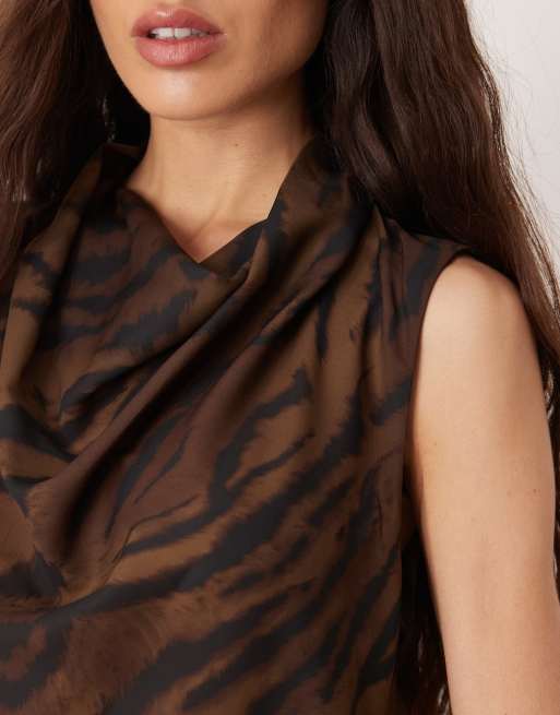 Mango - Top senza maniche con spalle imbottite marrone zebrato, 4 di 4