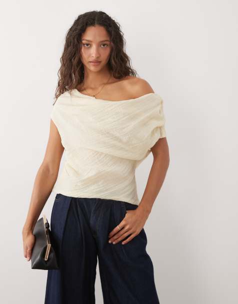 Mango - Top senza maniche drappeggiato asimmetrico in misto lino beige - view 1