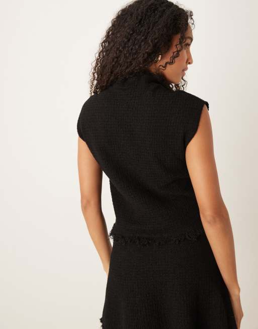 Mango - Top senza maniche in misto cotone bouclé nero in coordinato, 4 di 4