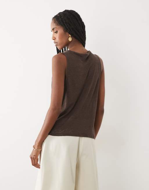 Mango - Top senza maniche marrone con scollo ad anello, 3 di 4