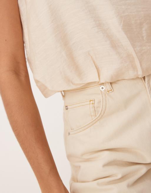 Mango - Top senza maniche morbido beige a palloncino con scollo rotondo, 2 di 4