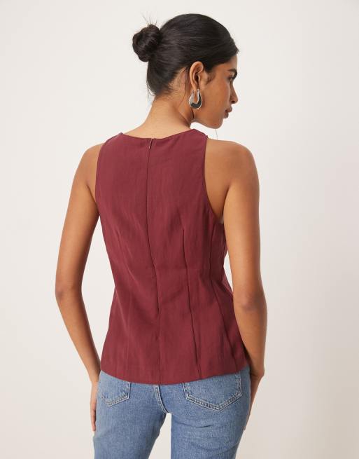 Mango - Top senza maniche stretto in vita bordeaux, 3 di 4