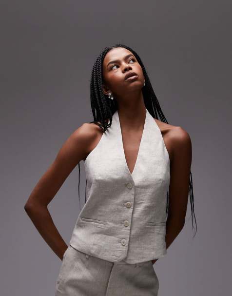 Mango - Top style gilet de tailleur d'ensemble en lin - Écru - view 1