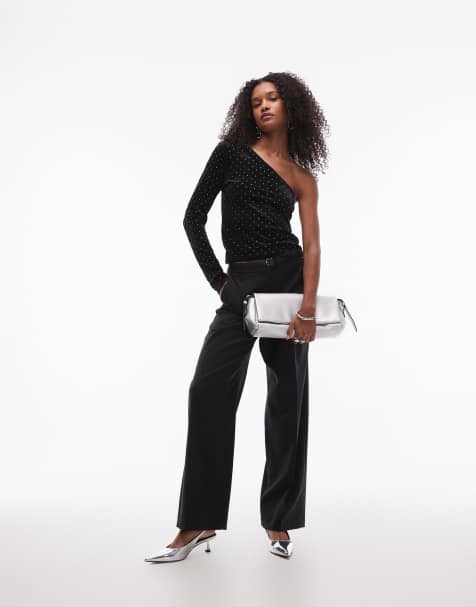 Mango - Top van fluweel met blote schouder en studs in zwart - view 1