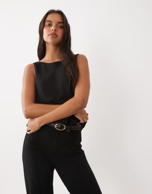 Mango top zonder mouwen met gedrapeerde rug in zwart, 2 van 4