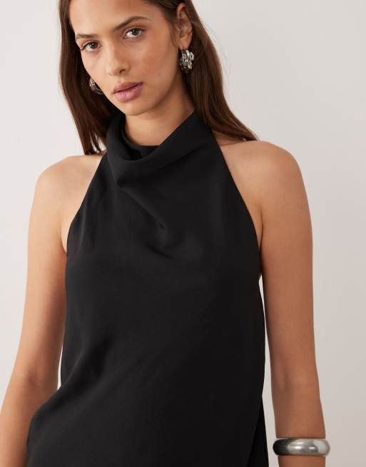Mango topp med draperad ringning och ärmlös design i svart, 4 av 4