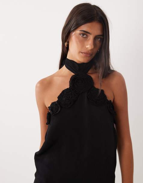 Mango topp med rosett och halterneck i svart - view 1