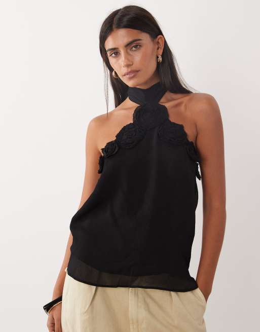 Mango topp med rosett och halterneck i svart, 3 av 4