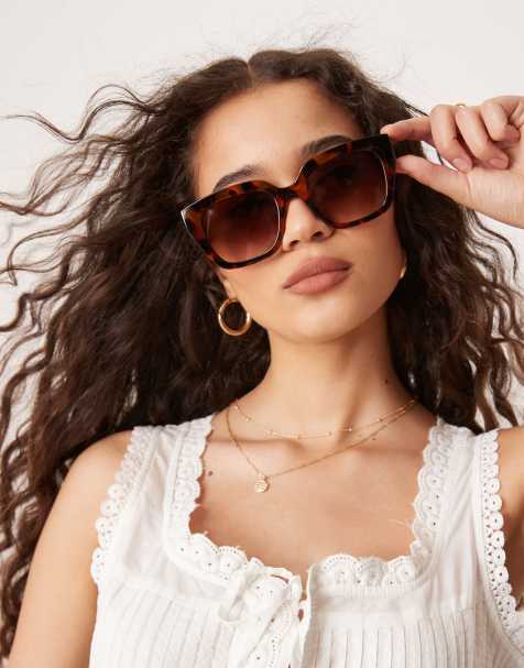 Mango tortoise shell square frame sunglasses in brown - view 1