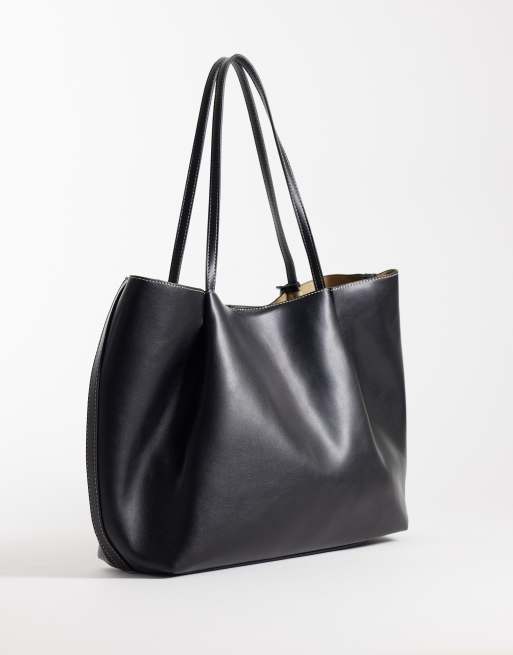Mango Tote Bag aus Kunstleder mit abgerundeten Kanten in Schwarz, 4 von 4