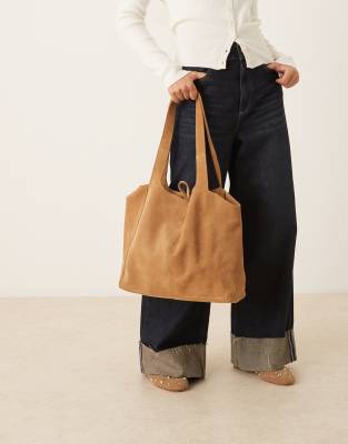 Mango - Tote Bag in Hellbraun aus Wildleder-Brown
