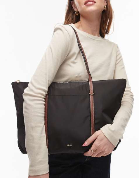 Mango - Tote met contrasterend hengsel in zwart - view 1