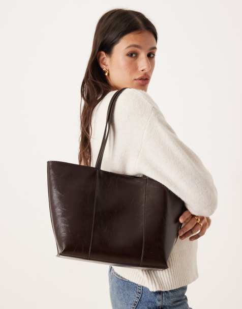 Mango - Tote tas van imitatieleer in donkerbruin - view 1